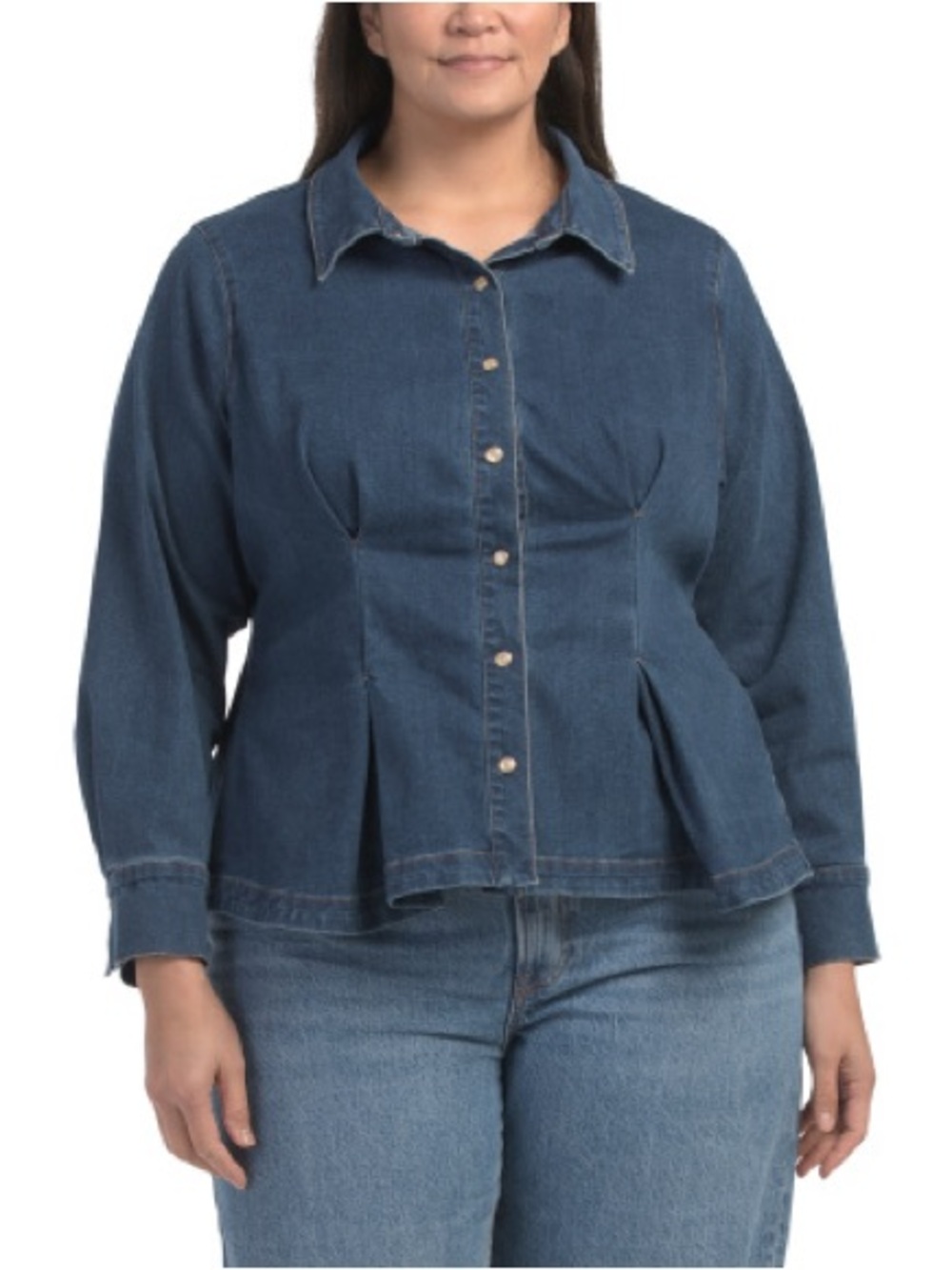 Jane + Delancey Delancey Denim Shirt Jacket 3XL Darted Pearl Snap Buttons Casual